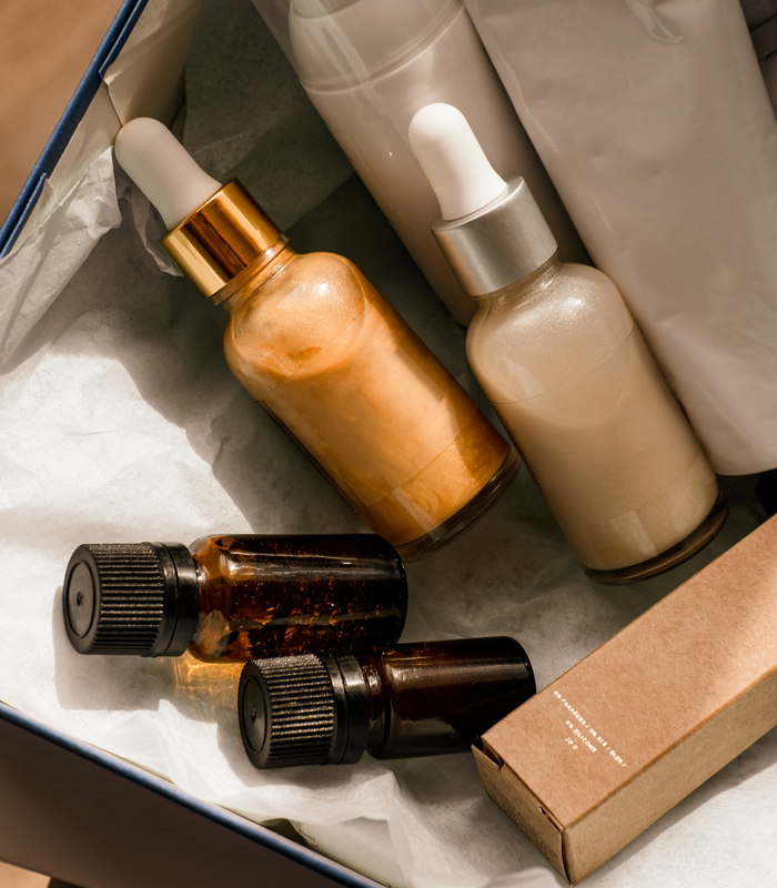 Beauty box set, bottles of natural cosmetics